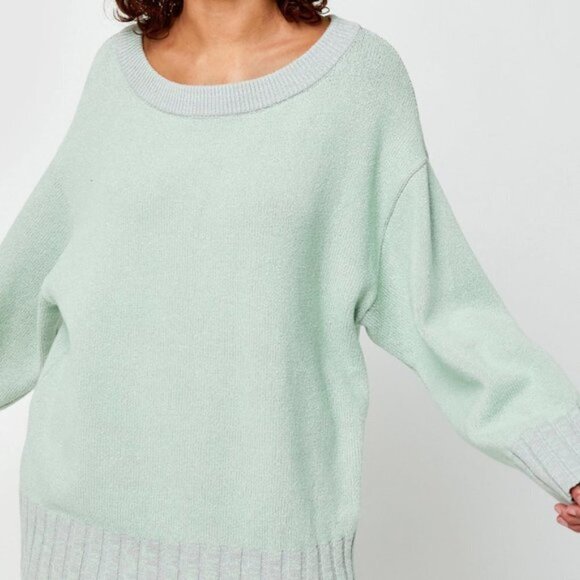 NWT Free People lime grey cotton blend oversize relaxed fit sweater, S - Picture 13 of 15